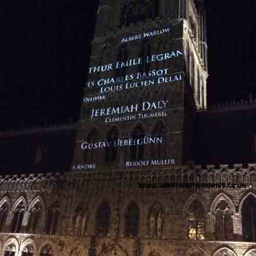 A picture of the Cloth hall in Ypres on the 19th of October 2014 the Eve of the 100 Anniversary  of Jeremiah Daly's death.
